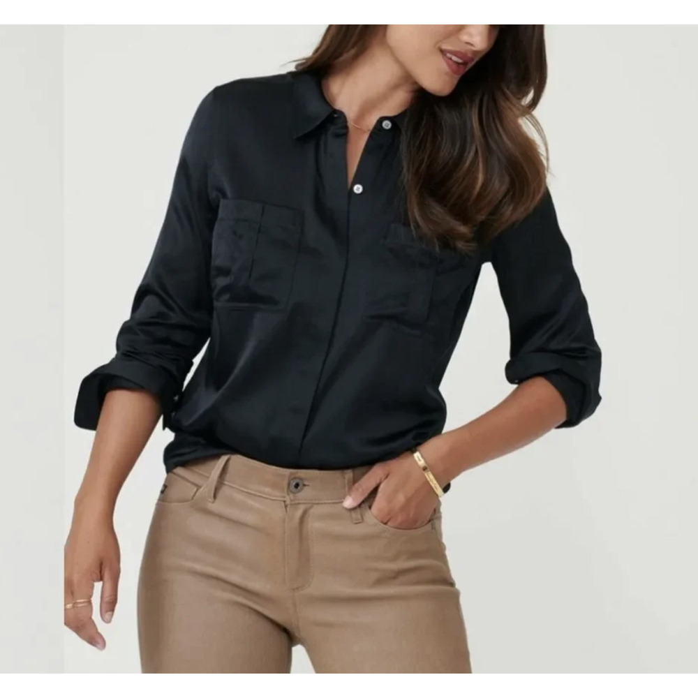 UNTUCKit Carlina Shirt Womens 16 Black Carlina Silk Satin Long Sleeve